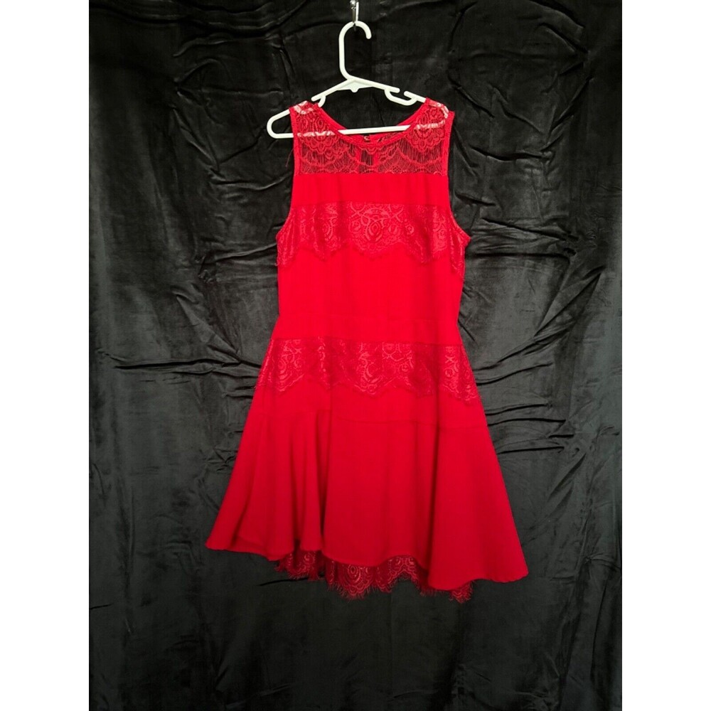 GB girls, red layered sleeveless dress with red lace, size 14